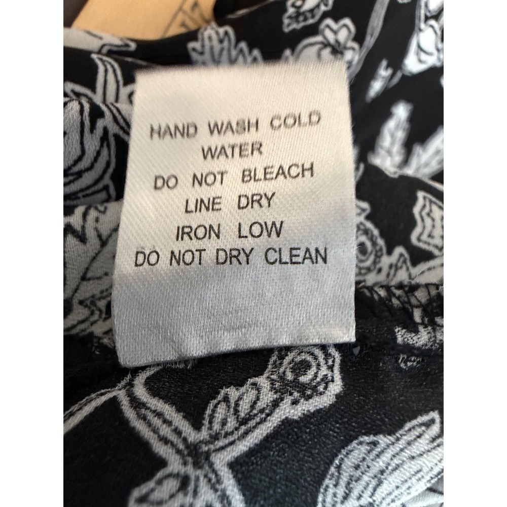 Wide Leg Pants Black White Floral Women's L Palazzo Pants Boho Resortwear Beach - Picture 9 of 9
